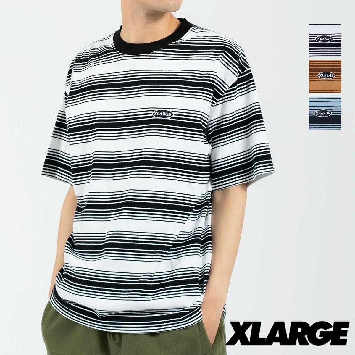 XLARGE エクストララージ 】 EMBROIDERED STRIPED S/S TEE XLARGE ロゴ