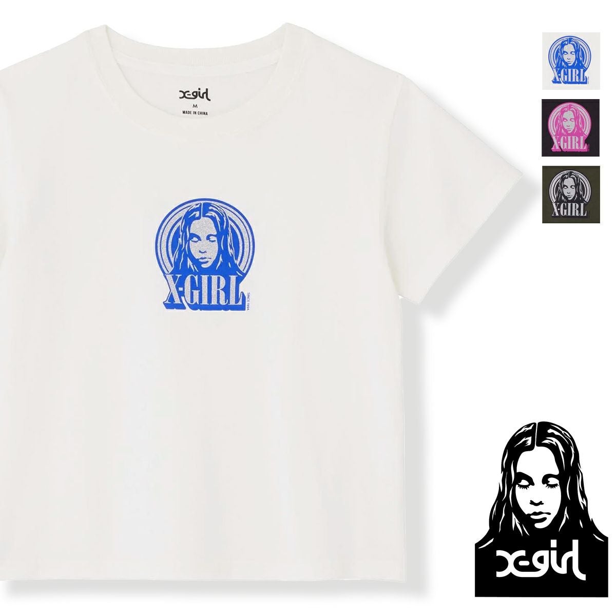 X-girl エックスガール 】 GLITTER CIRCLE BACKGROUND FACE LOGO S/S