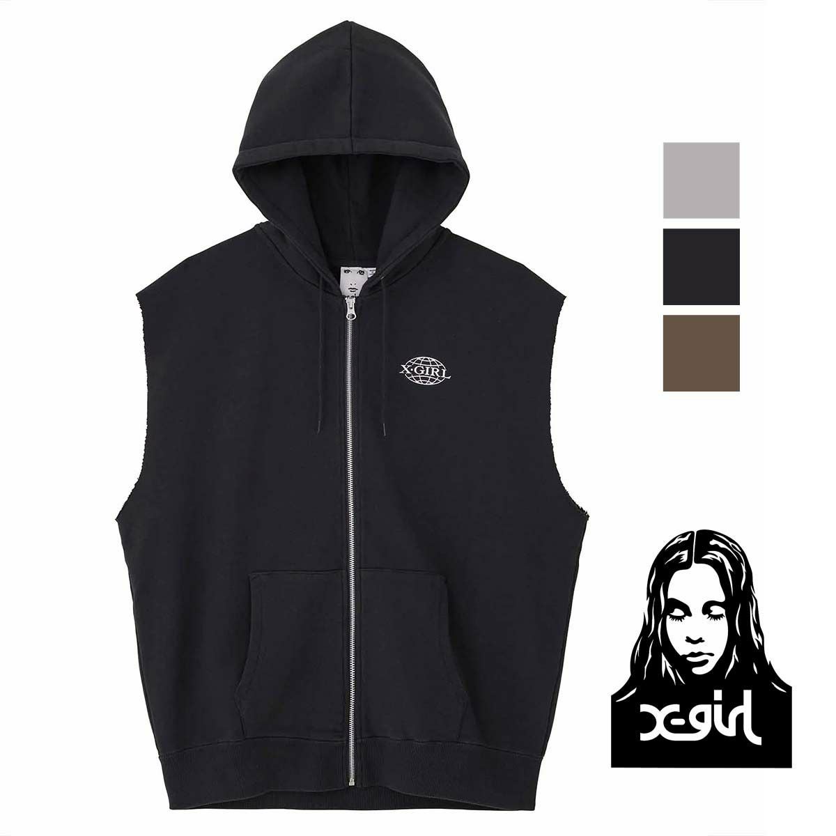 x-girl エックスガール 】 X-GIRL WORLD LOGO ZIP UP SWEAT VEST