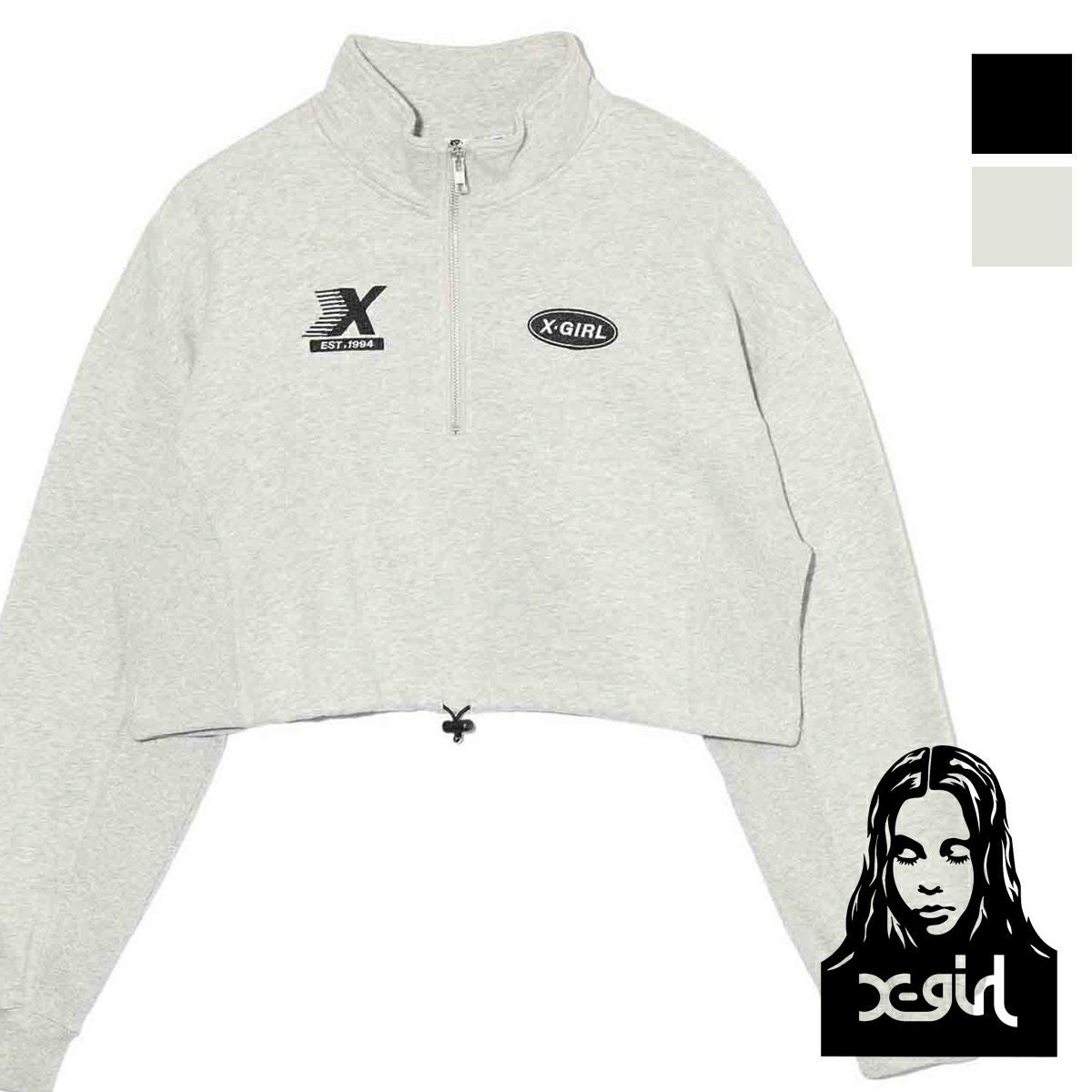 X-girl/ハーフジップスウェットトップ•ラインリブジップアップスウェット FACE LABEL HALF ZIP SWEAT TOP（スウェット）｜X-girl（エックス