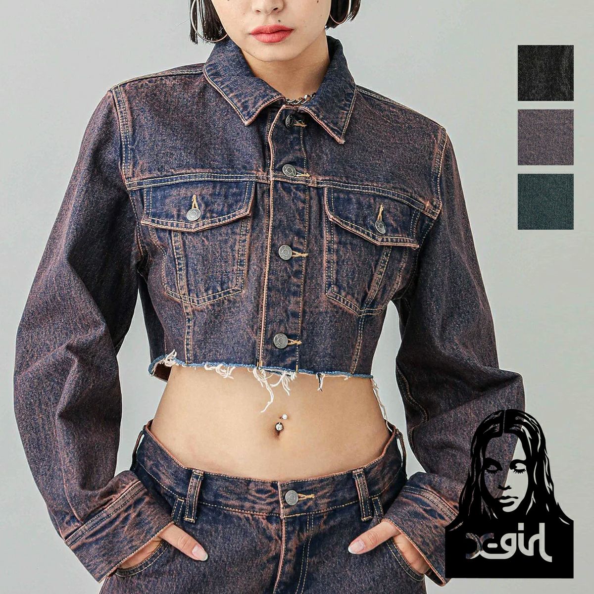 X-girl エックスガール 】 OVERDYED DENIM JACKET X-girl オーバーダイ