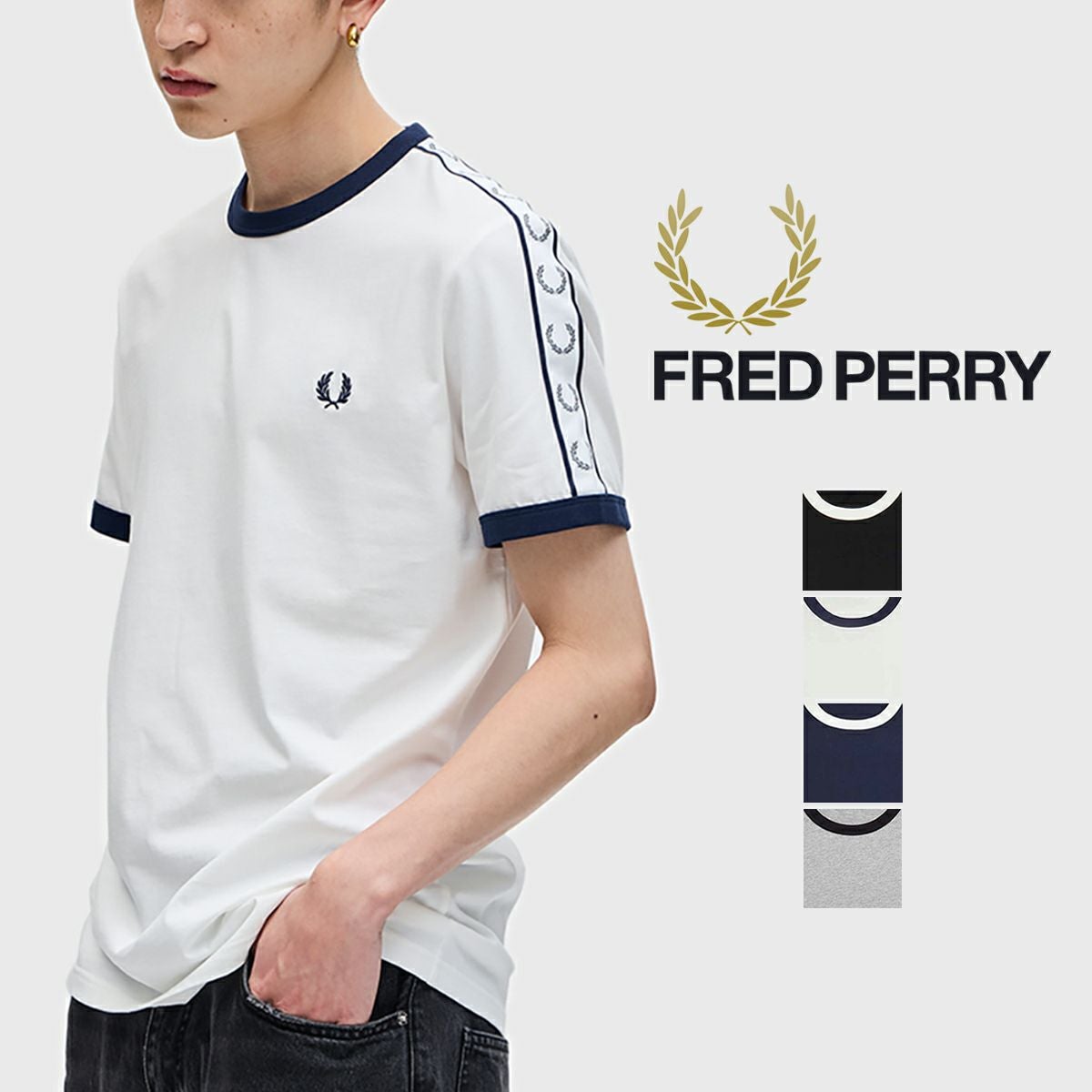 新品タグ付き　フレッドペリー　TAPED SLEEVE T-SHIRT FRED PERRY（フレッドペリー） tシャツ Taped Ringer T-Shirt／テープ