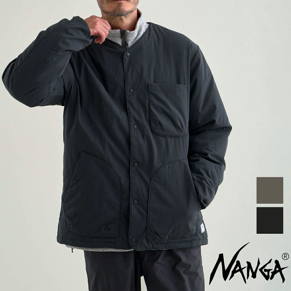 【NANGA】 ナンガ　インナーダウンカーディガン　 Lサイズ ブラック NANGA（ナンガ） ダウン ノーカラーソフトダウンカーディガン メンズ