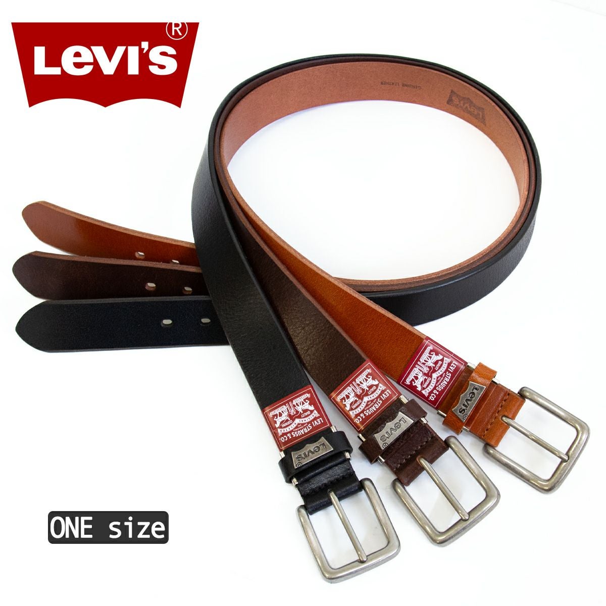 Levi's リーバイス ロゴ プレート レザー 牛革 ベルト 15519020