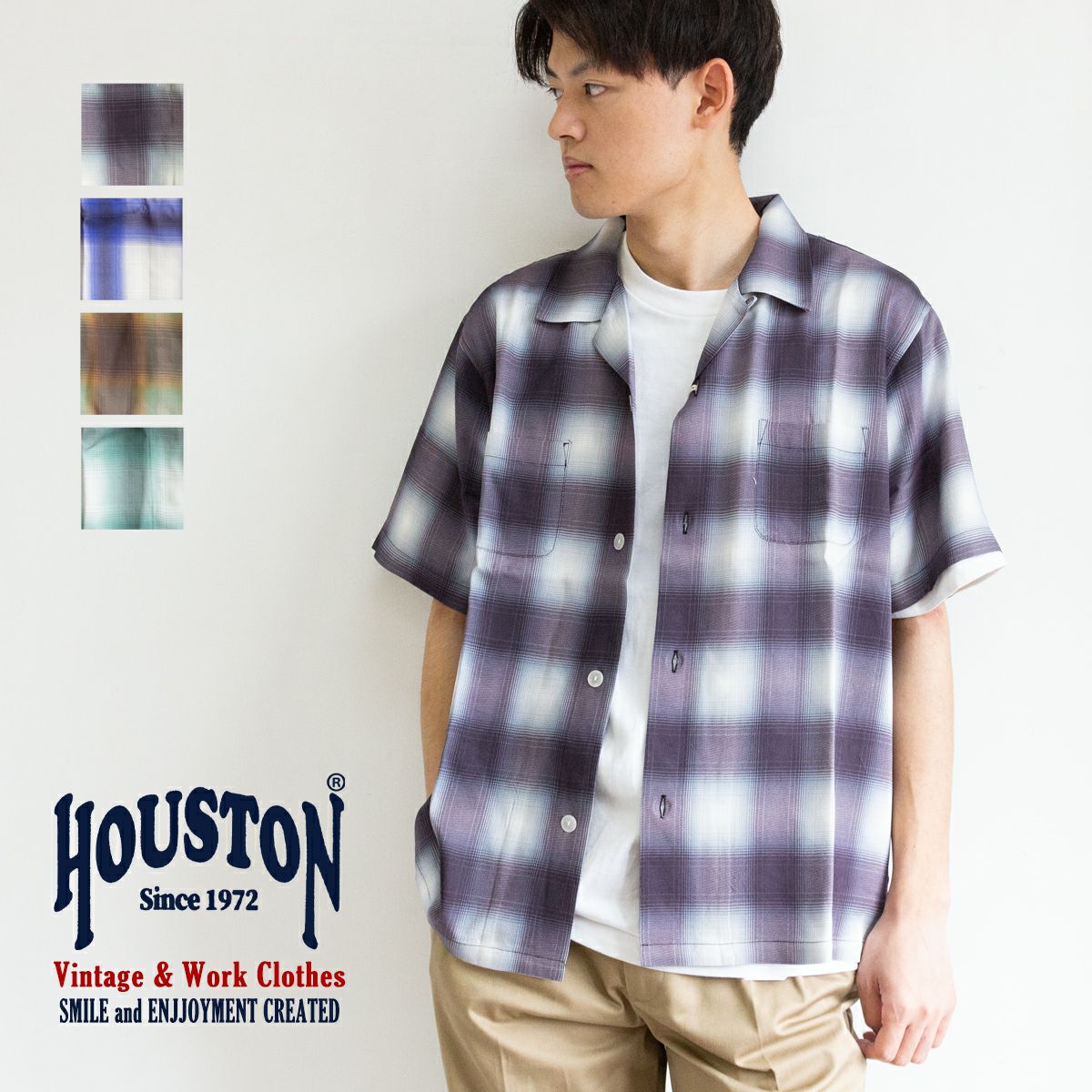 HOUSTON ヒューストン 】 OMBRE CHECK S/S SHIRT オンブレ チェック