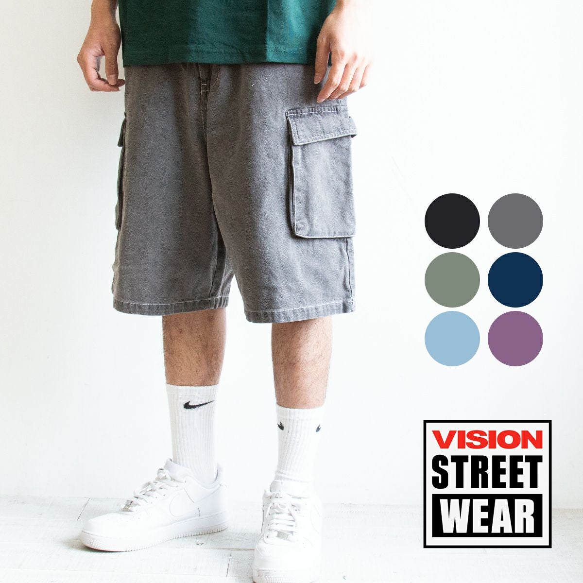 VISION STREET WEAR 短パン　ハーフ　ショートパンツ　USA製 VISION STREET WEAR ヴィジョンストリートウェア ロゴ デニム カーゴ