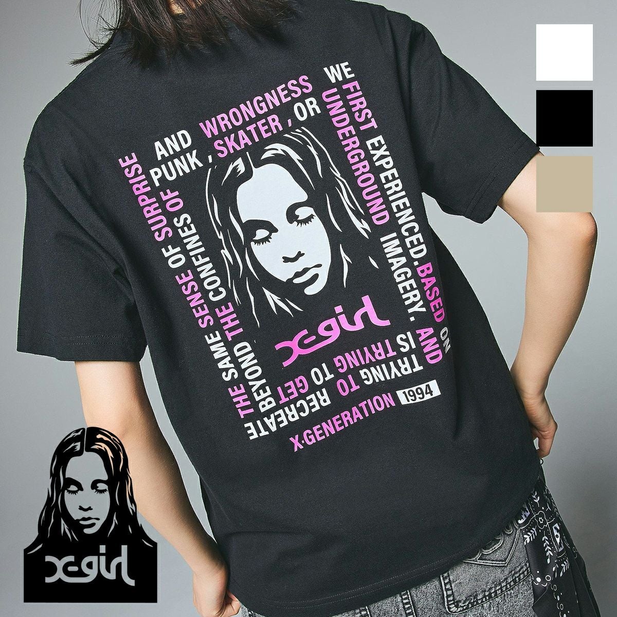 X-girl エックスガール 】 MESSAGE BOX FRAMED FACE S/S TEE
