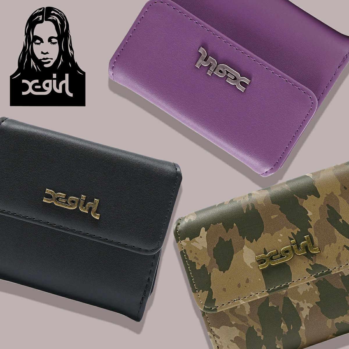 X-girl エックスガール 】 MILLS LOGO FAUX LEATHER MINI WALLET