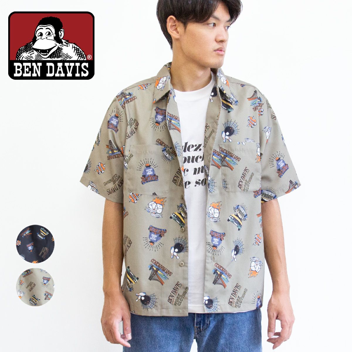 BEN DAVIS ベンデイビス INKED S/S SHIRT 半袖 総柄 シャツ T-25580040