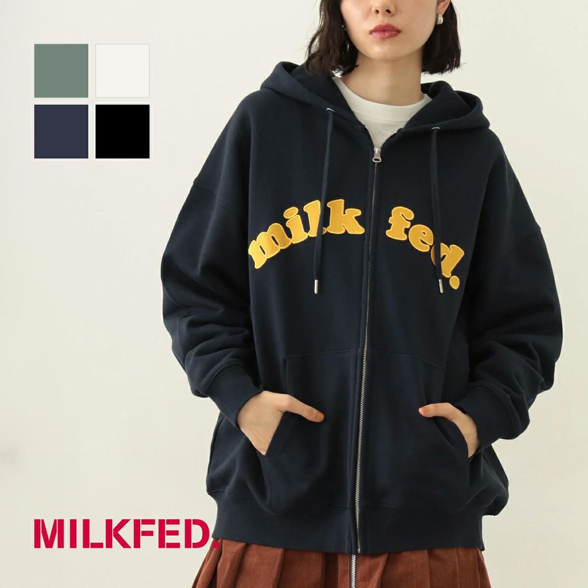 MILKFED. ミルクフェド 】 ARCH COOPER LOGO ZIP UP HOODIE アーチ