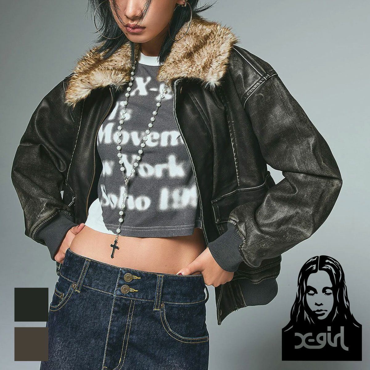 X-girl エックスガール 】 EMBOSSED LOGO PATCH DISTRESSED FAUX