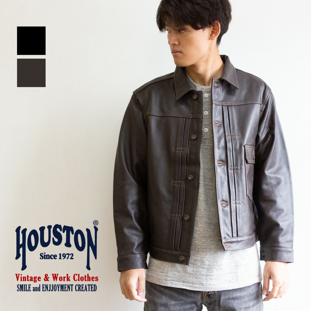 HOUSTON カウレザー ジャケット 1st Tバック ブラック 42Ｇジャン HOUSTON（ヒューストン） カウレザージャケット トラックジャケット