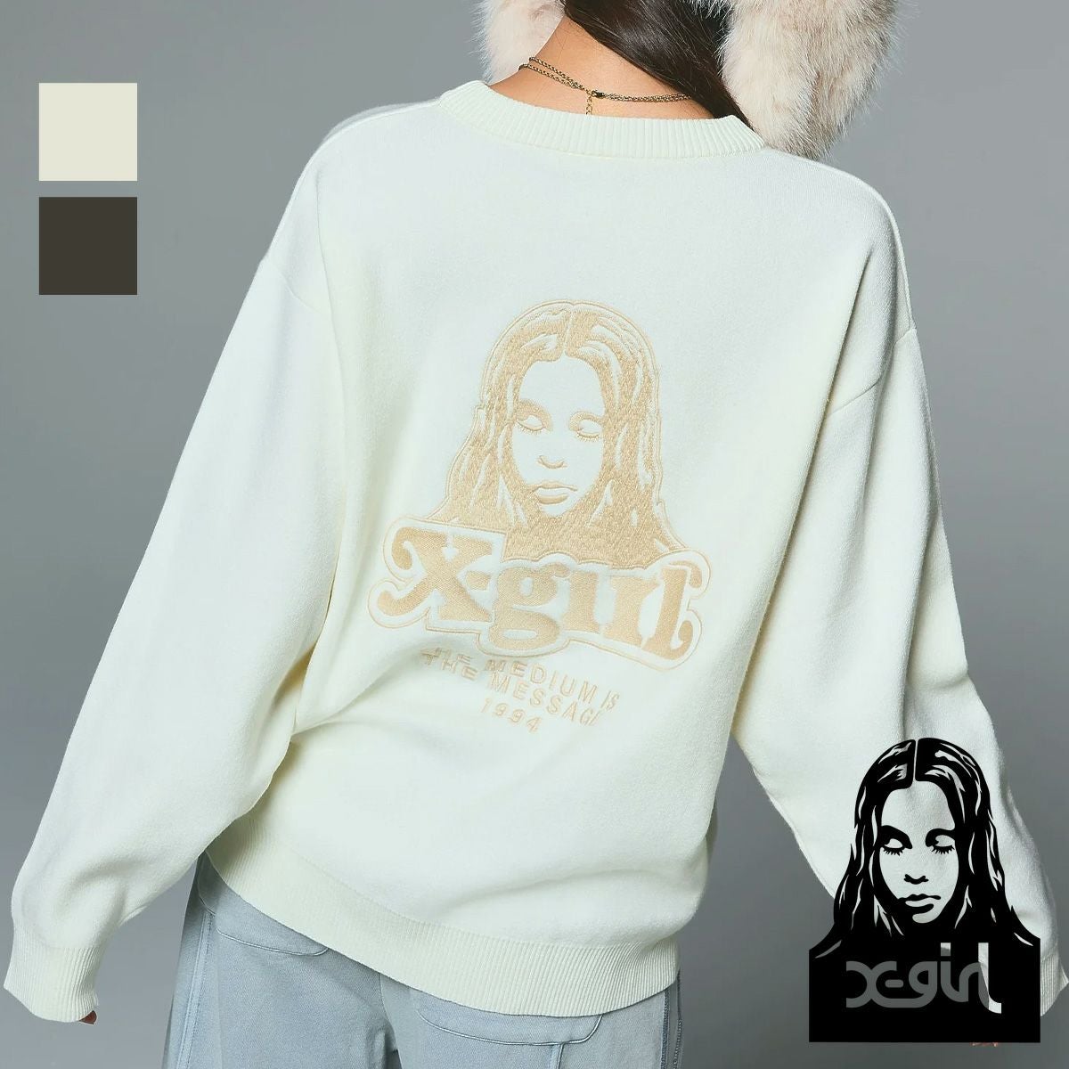X-girl エックスガール 】 FACE EMBROIDERY KNIT TOP フェイス エン