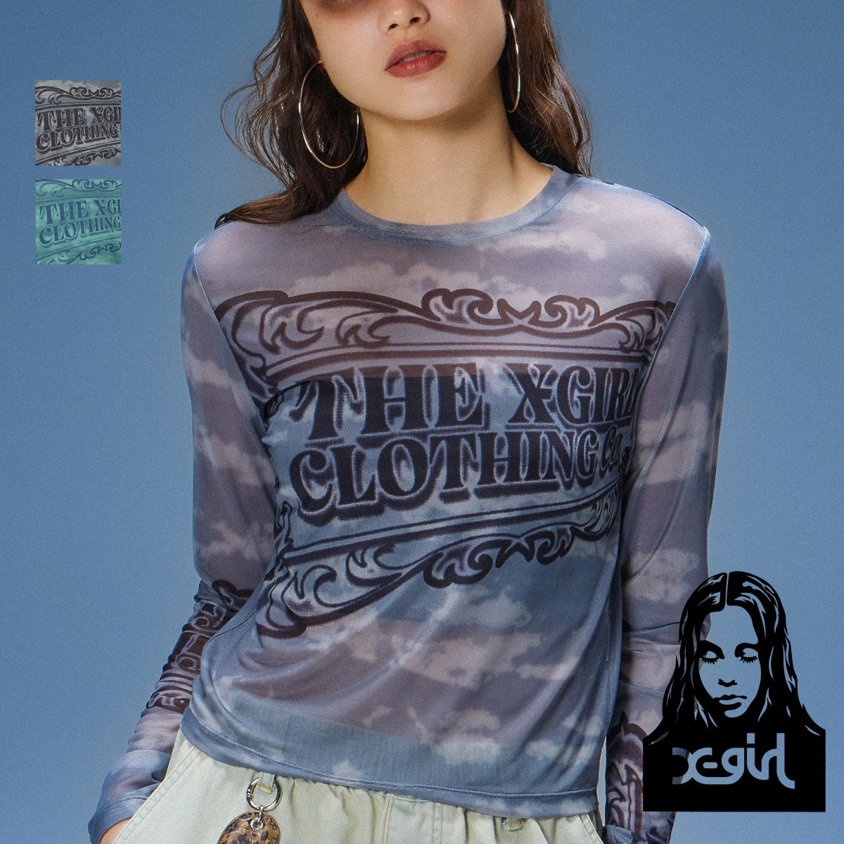 X-girl エックスガール 】 ORNAMENT LOGO MESH TOP オーナメント ロゴ