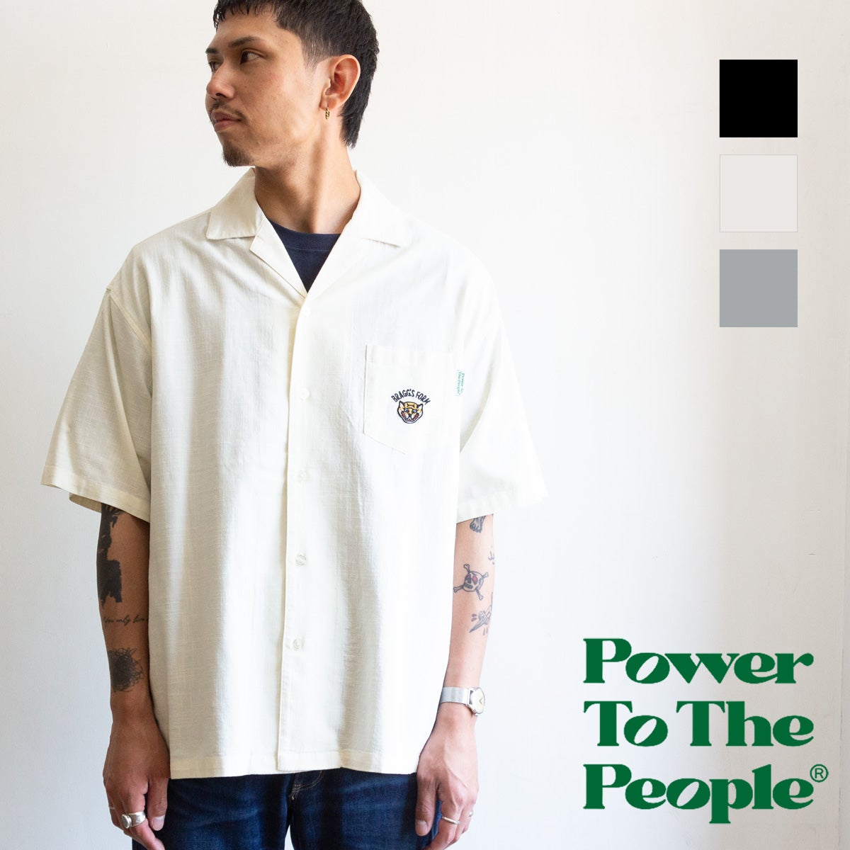 Power To The People パワートゥーザピープル 】 リネンライク 開襟