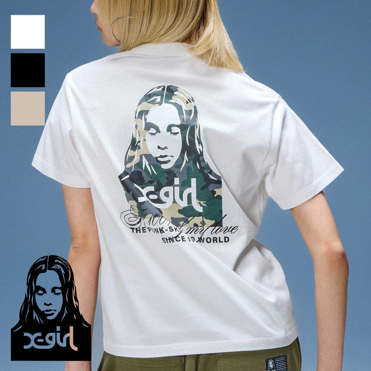 X-girl エックスガール 】 HIBISCUS CAMOUFLAGE FACE S/S TEE